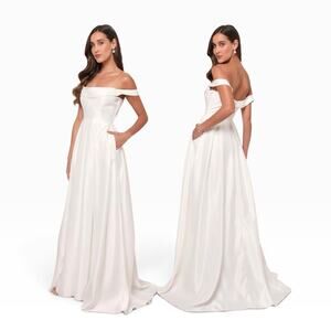 Lulus Extraordinary Vow White Off-the-Shoulder Maxi Dress with Pockets size L